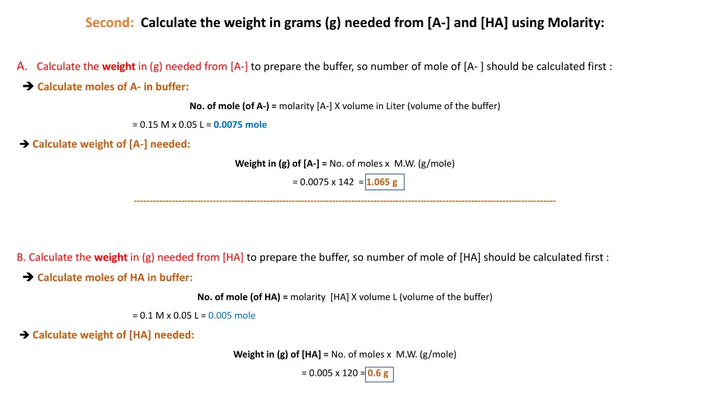 second calculate the weight in grams g needed