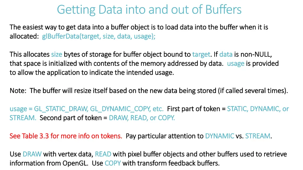 getting data into and out of buffers