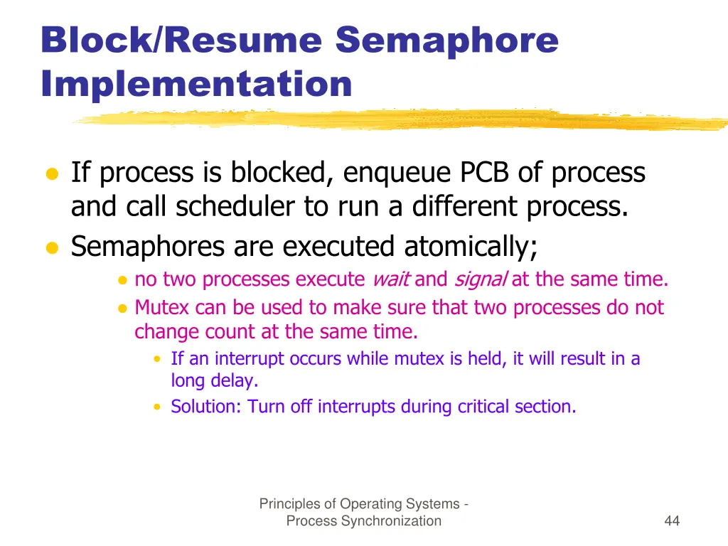block resume semaphore implementation