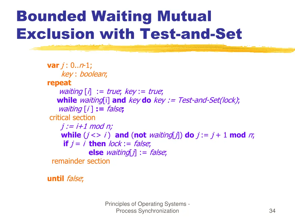 bounded waiting mutual exclusion with test and set