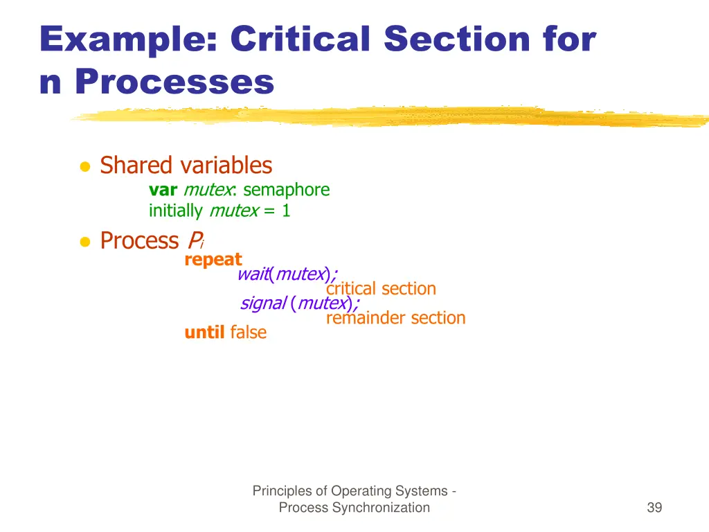 example critical section for n processes