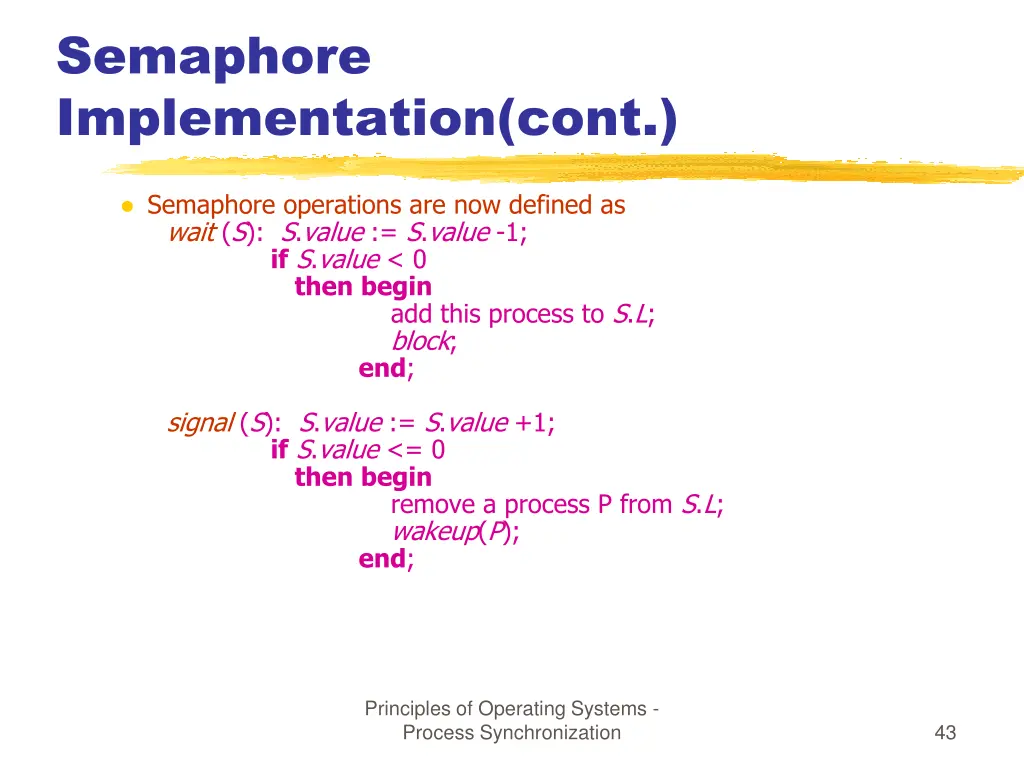 semaphore implementation cont