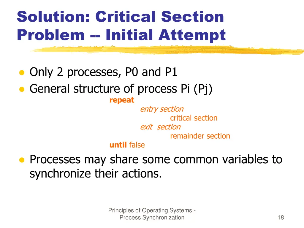 solution critical section problem initial attempt