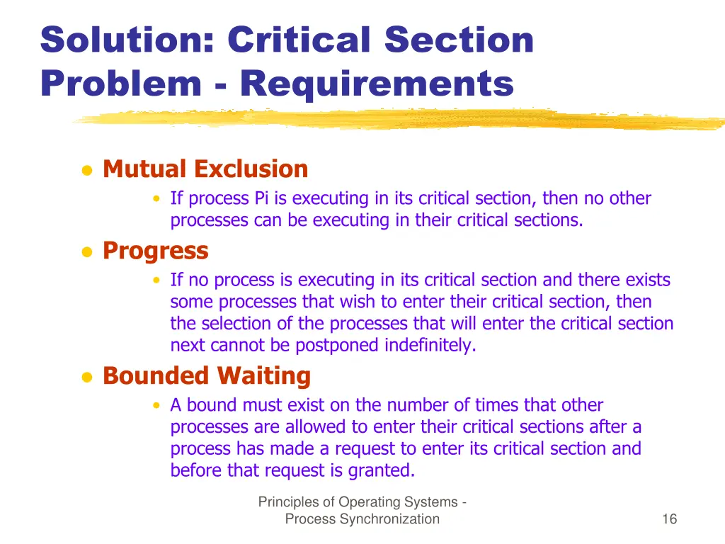 solution critical section problem requirements