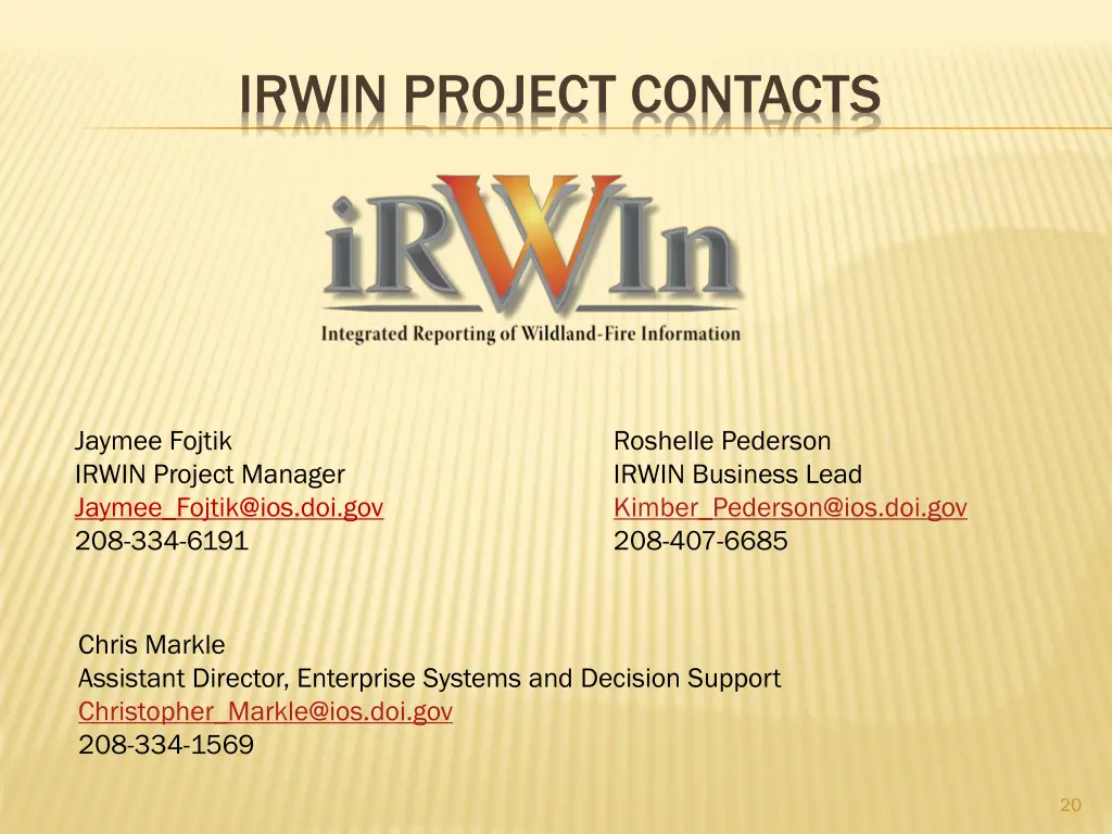 irwin project contacts