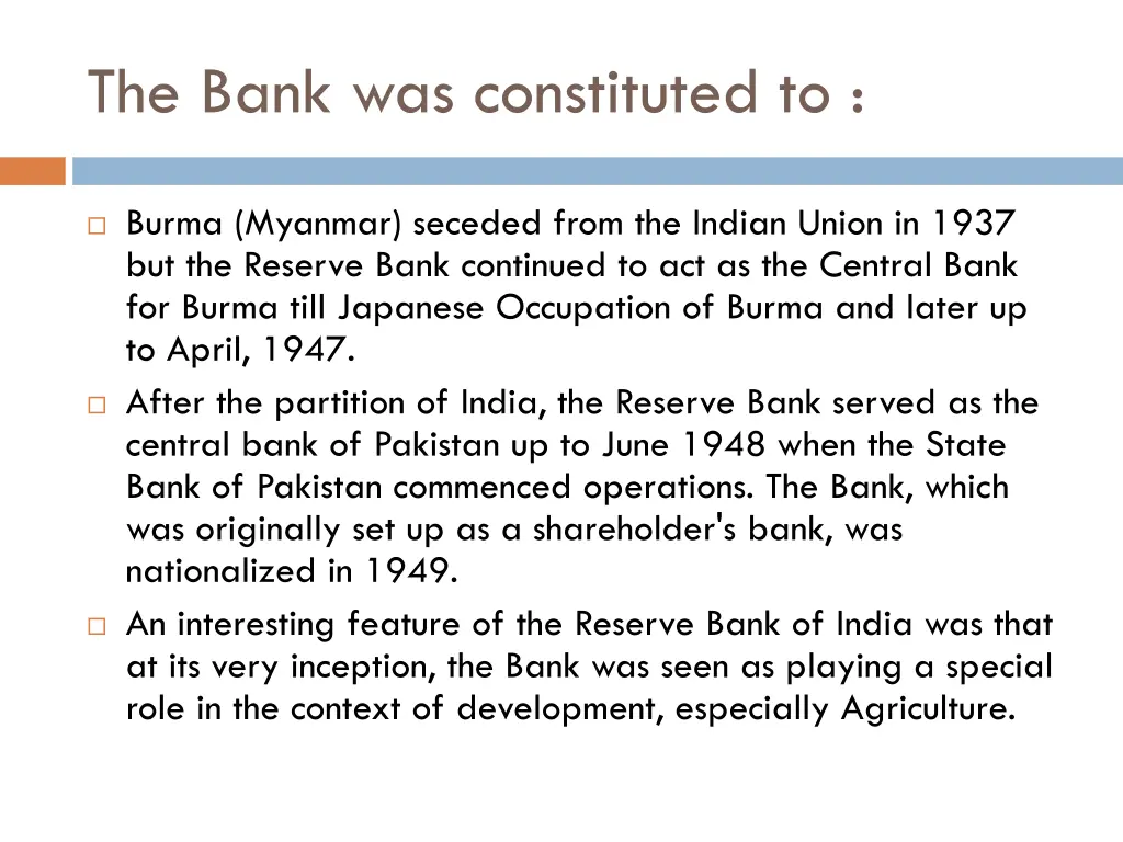 the bank was constituted to 1