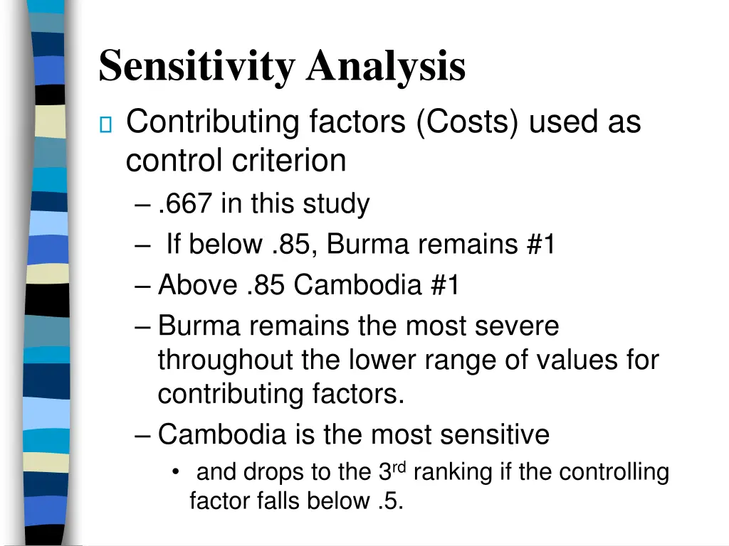 sensitivity analysis contributing factors costs