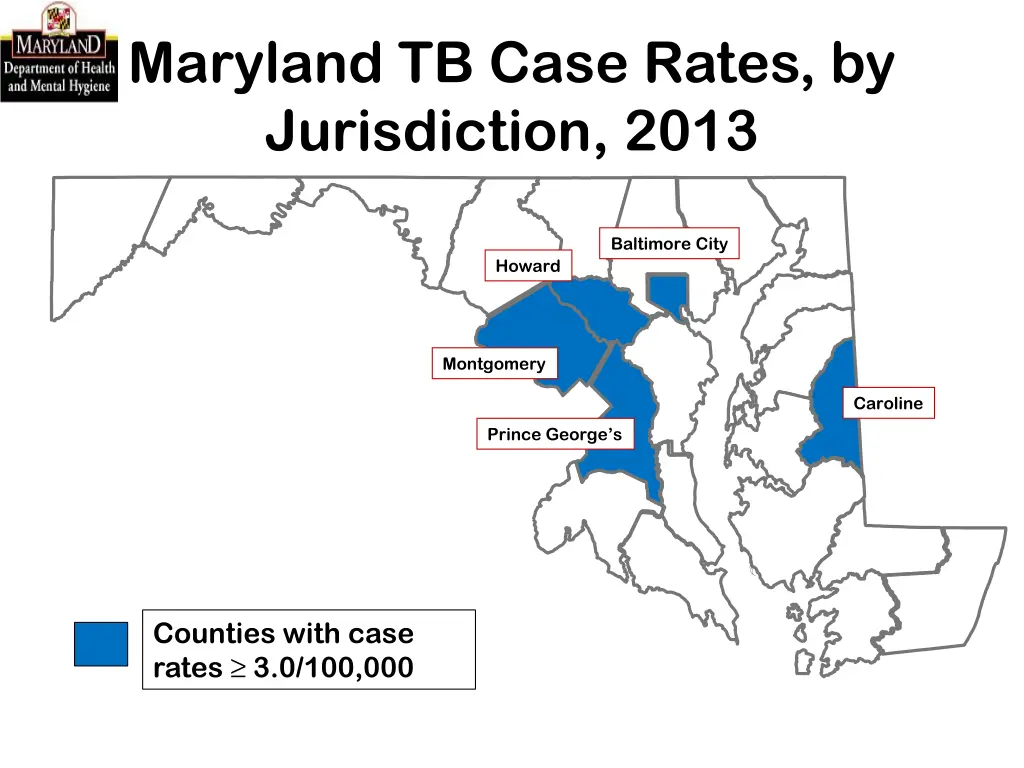 maryland tb case rates by jurisdiction 2013