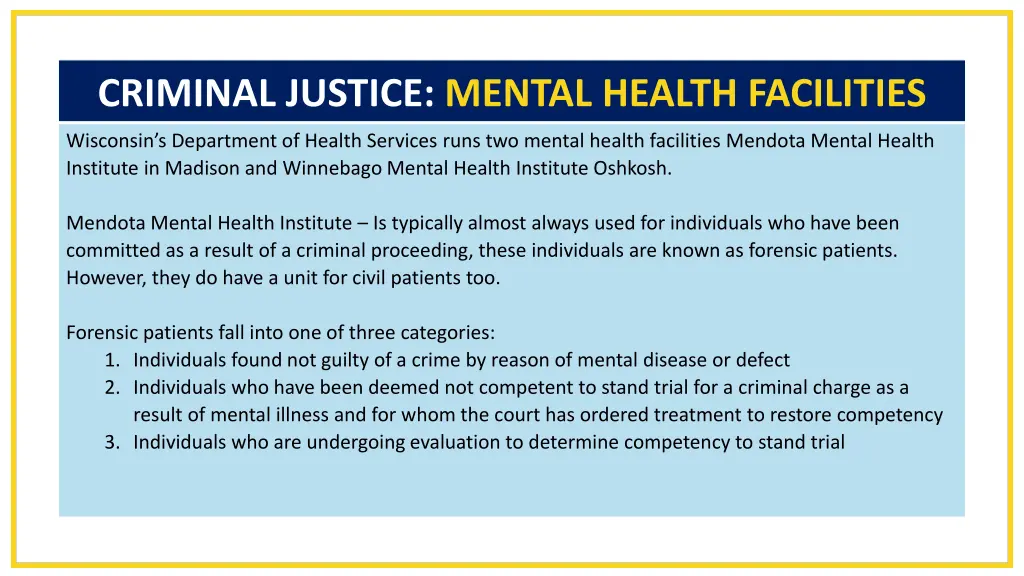 criminal justice mental health facilities