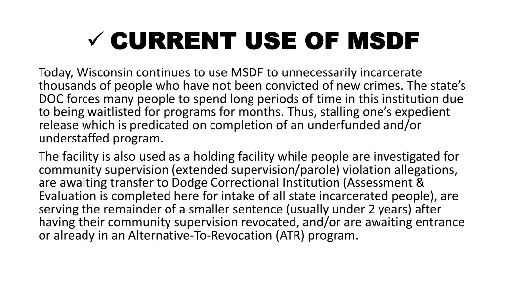 current use of msdf current use of msdf