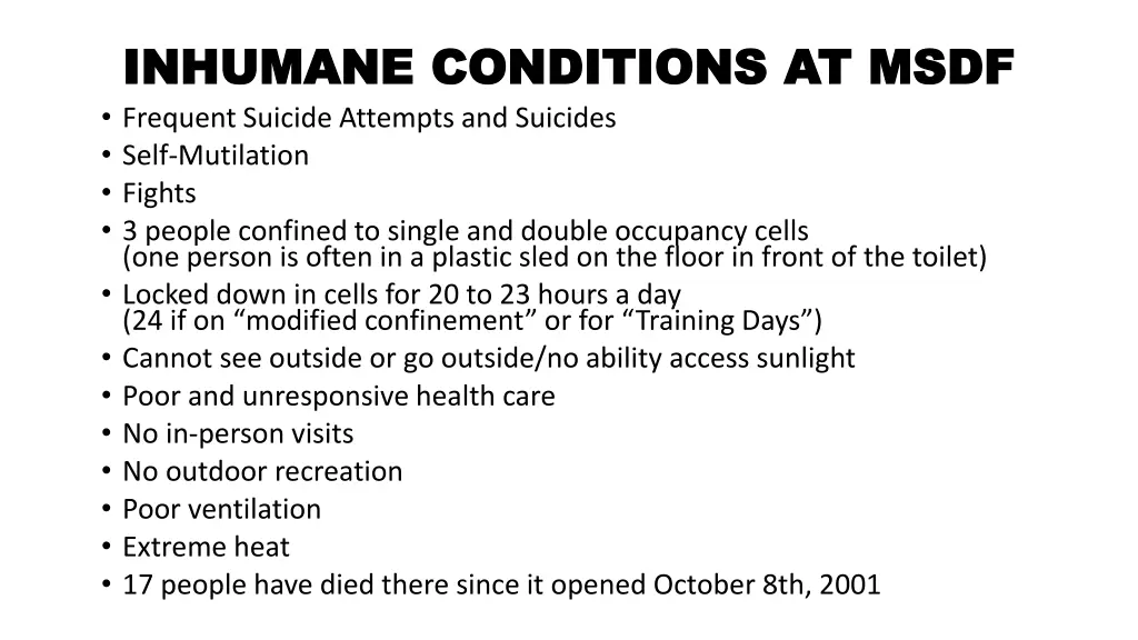 inhumane conditions at msdf inhumane conditions