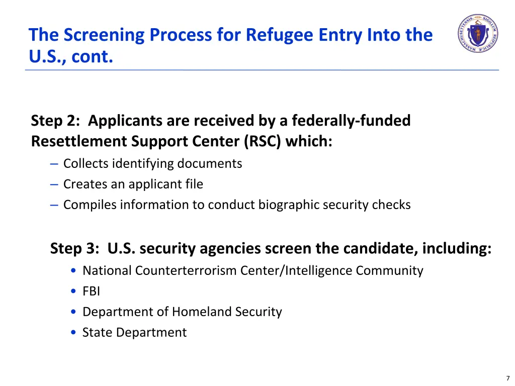 the screening process for refugee entry into 1