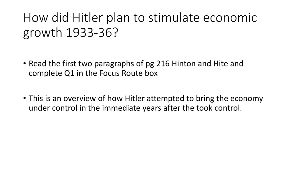 how did hitler plan to stimulate economic growth