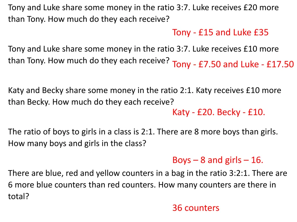 tony and luke share some money in the ratio 1