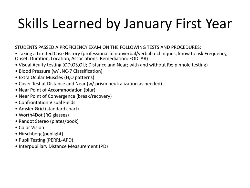 skills learned by january first year