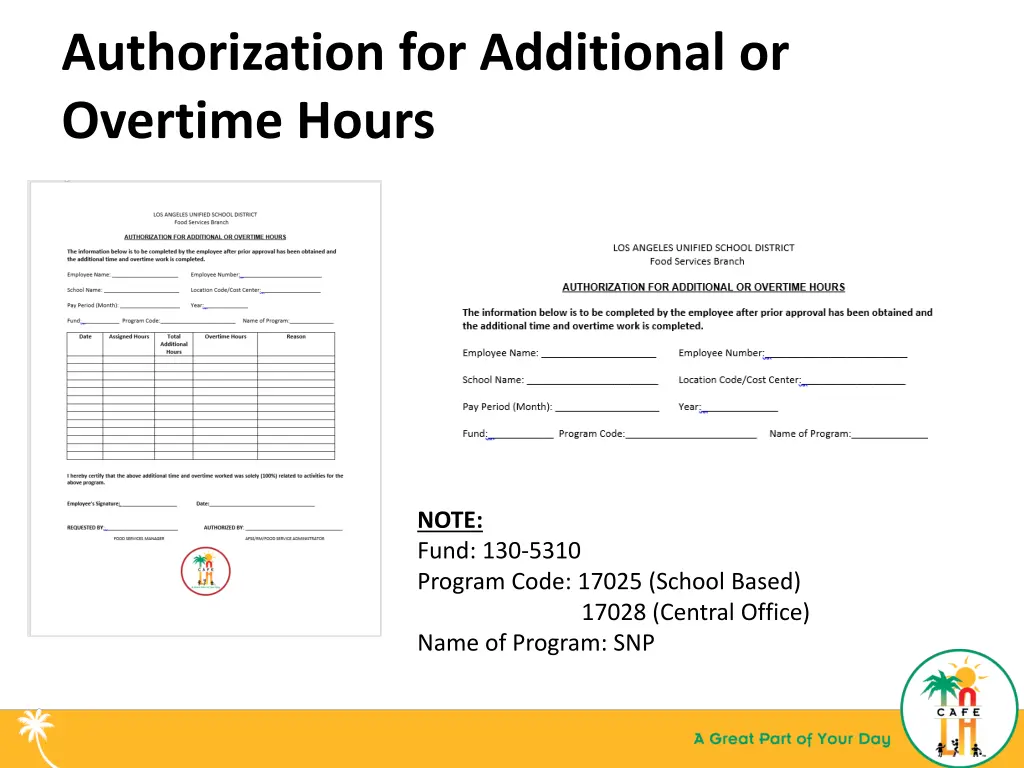 authorization for additional or overtime hours 1