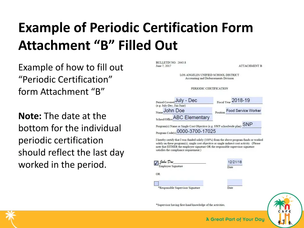 example of periodic certification form attachment