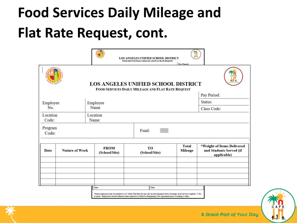 food services daily mileage and flat rate request 1