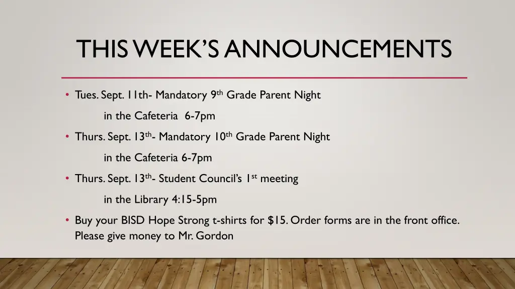 this week s announcements