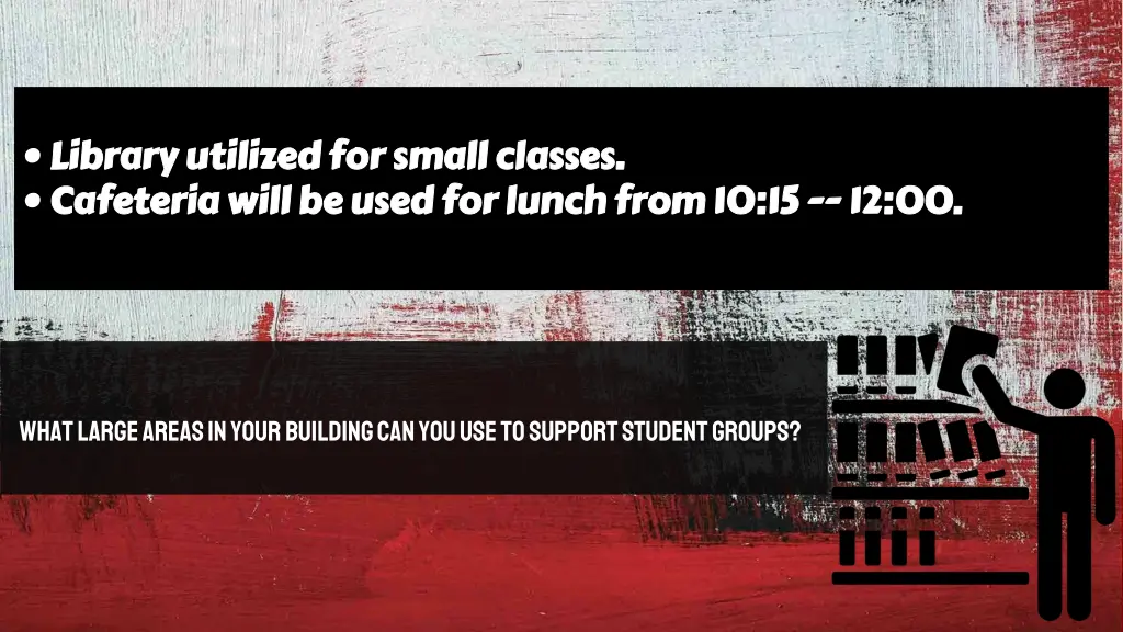 library utilized for small classes cafeteria will