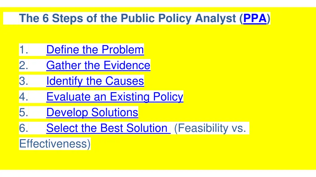 the 6 steps of the public policy analyst ppa