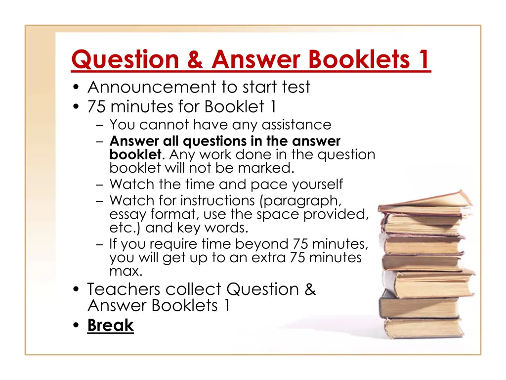 question answer booklets 1 announcement to start