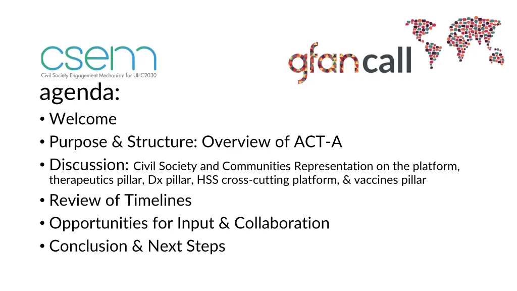 agenda welcome purpose structure overview