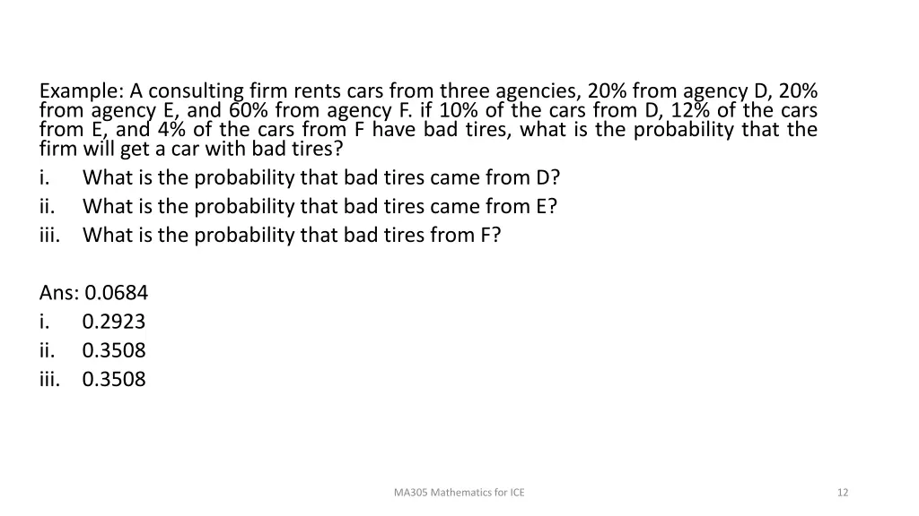 example a consulting firm rents cars from three