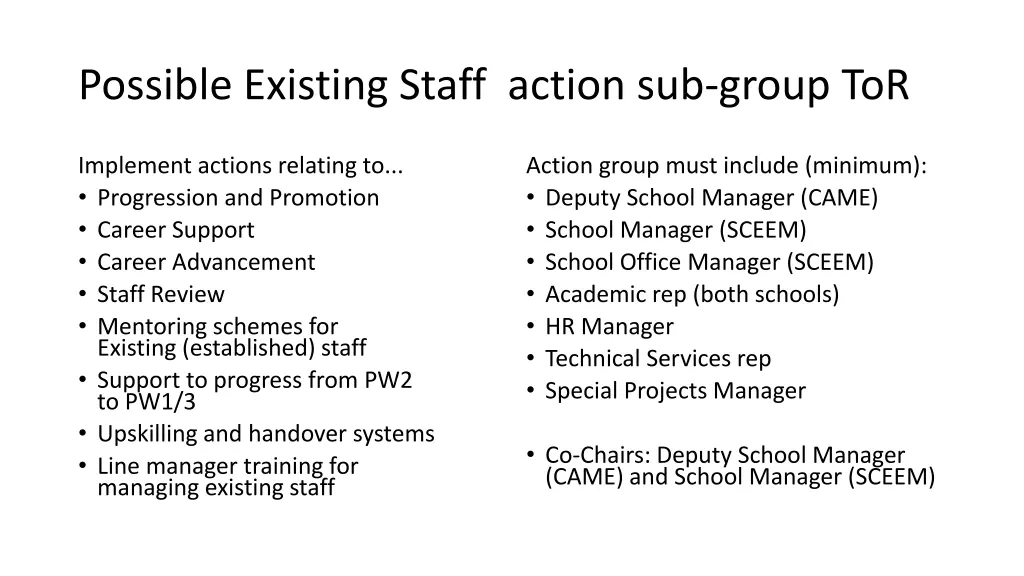 possible existing staff action sub group tor