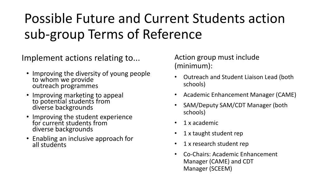 possible future and current students action