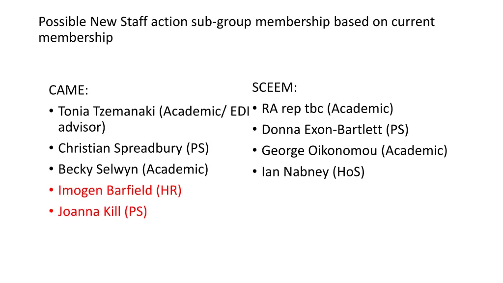 possible new staff action sub group membership