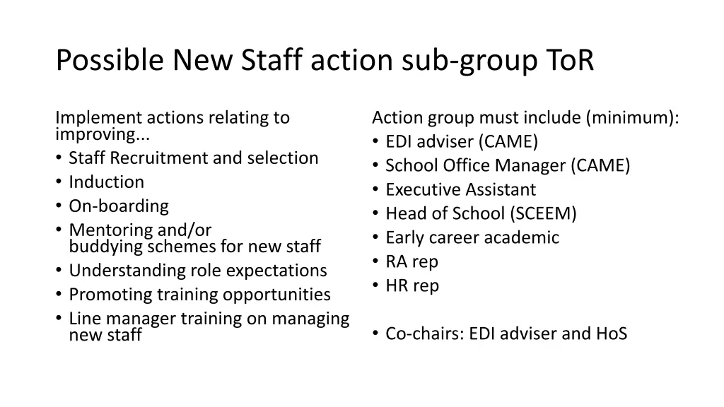 possible new staff action sub group tor