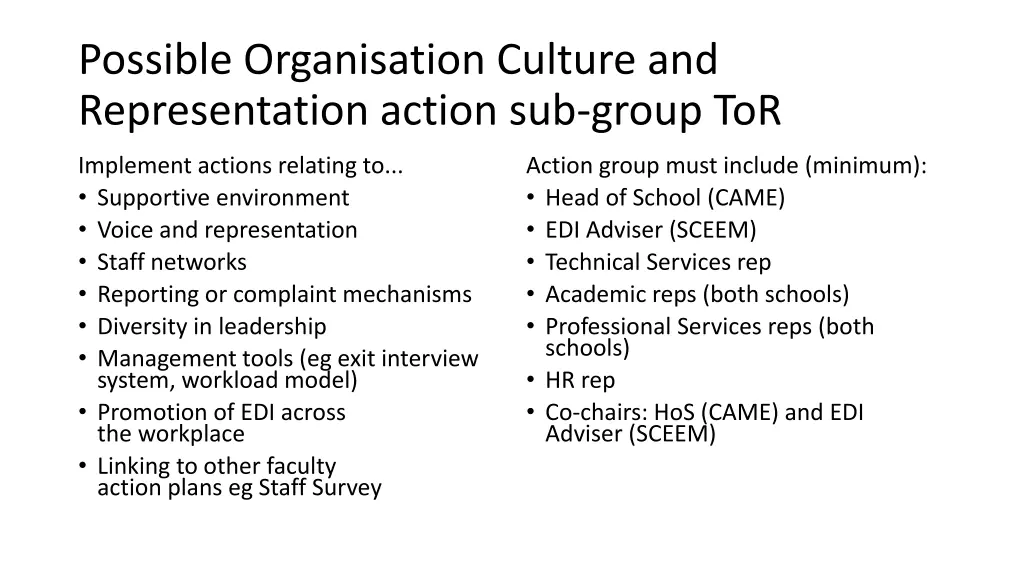 possible organisation culture and representation