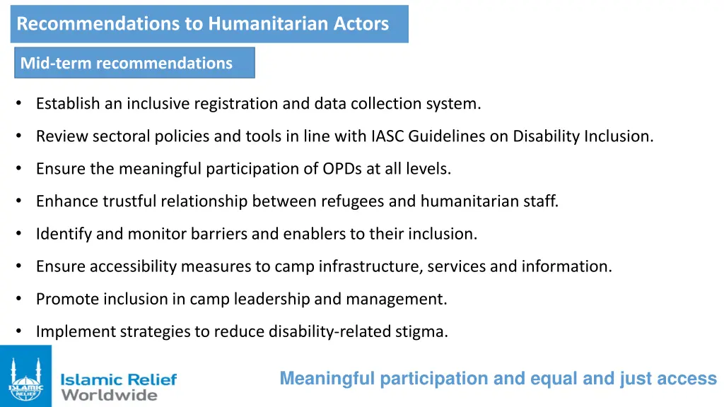 recommendations to humanitarian actors 1