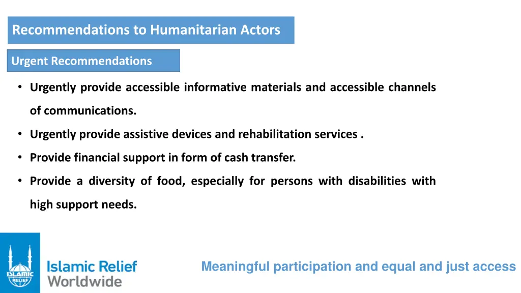 recommendations to humanitarian actors