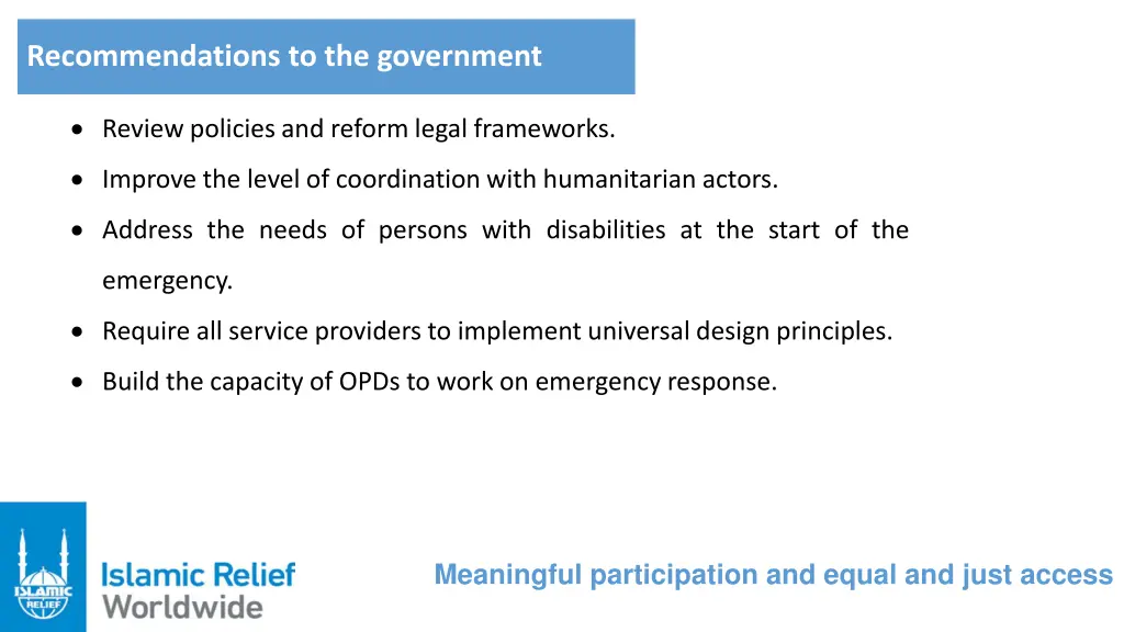 recommendations to the government