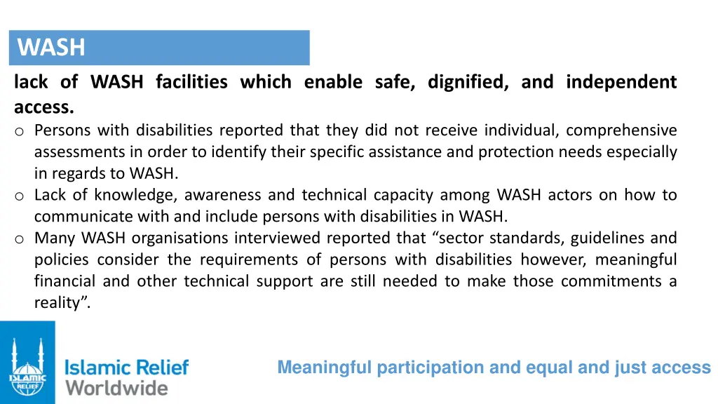 wash lack of wash facilities which enable safe