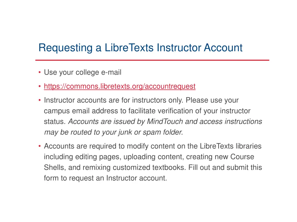 requesting a libretexts instructor account