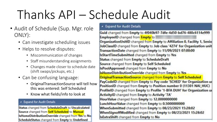 thanks api schedule audit audit of schedule