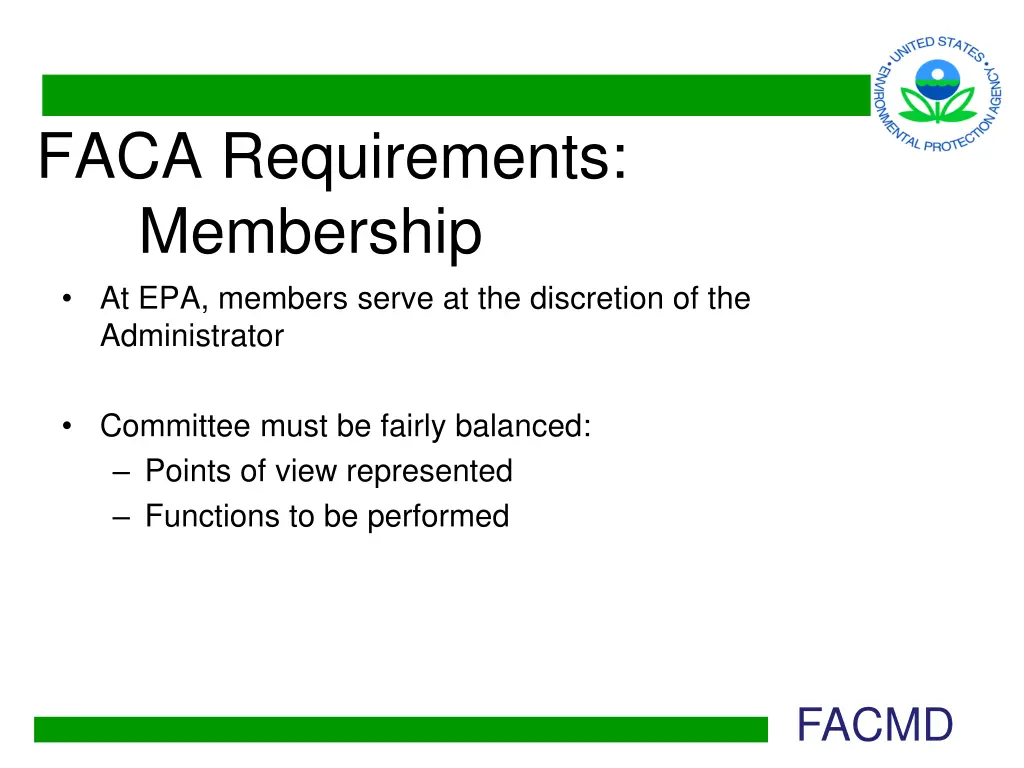 faca requirements membership at epa members serve