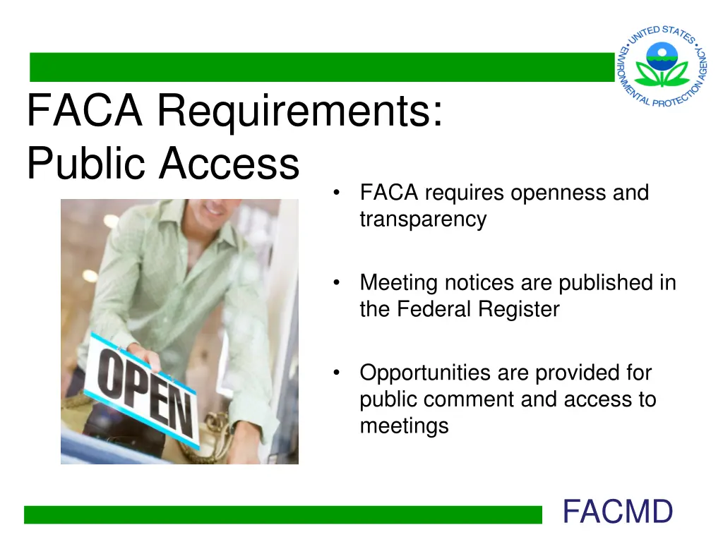 faca requirements public access