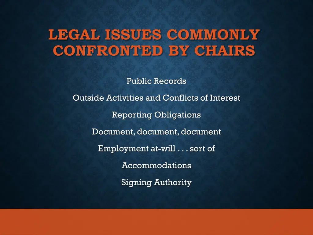 legal issues commonly confronted by chairs
