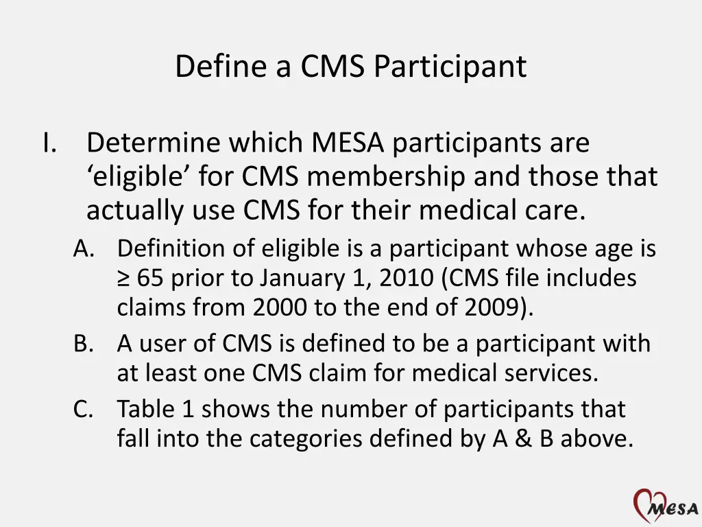 define a cms participant