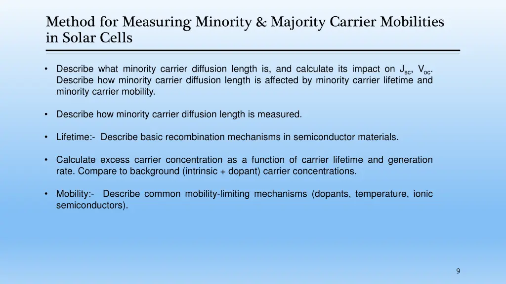 method for measuring minority majority carrier