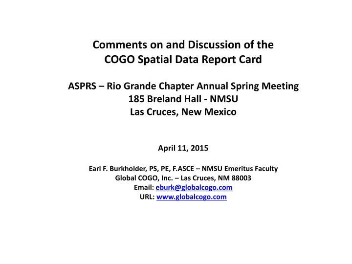 comments on and discussion of the cogo spatial