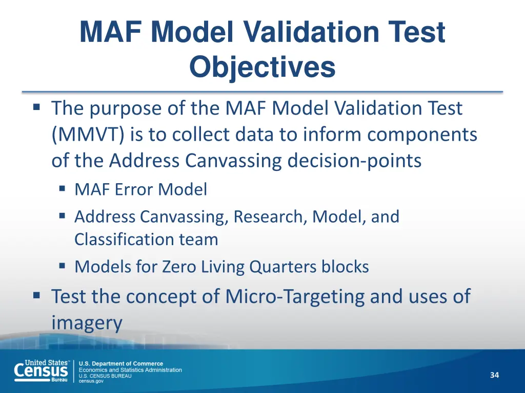 maf model validation test objectives