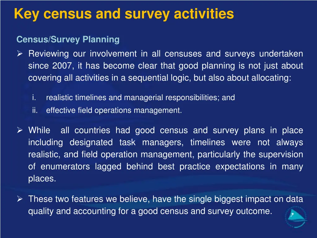 key census and survey activities
