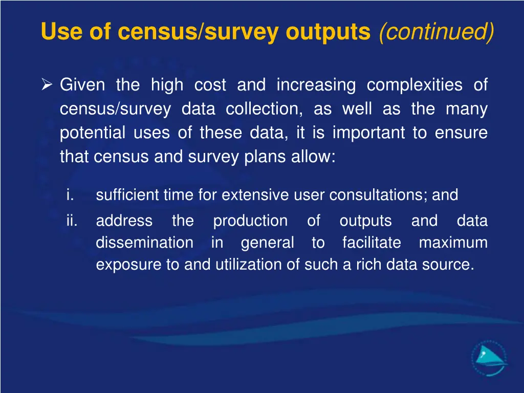 use of census survey outputs continued