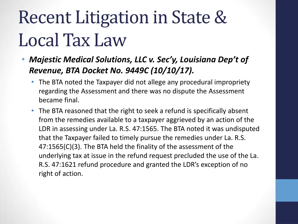 recent litigation in state local tax law majestic 1