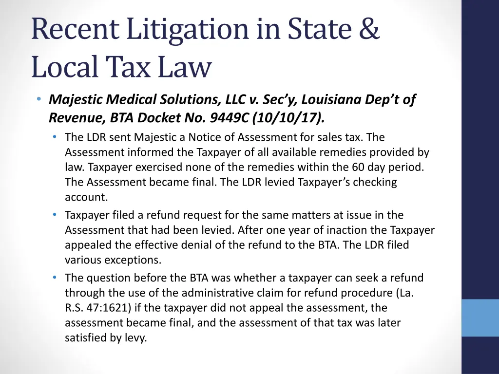 recent litigation in state local tax law majestic